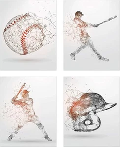 Baseball Wall Art Prints,Set of 4 (11x14) Unframed Baseball Posters,Baseball ... - Picture 1 of 9