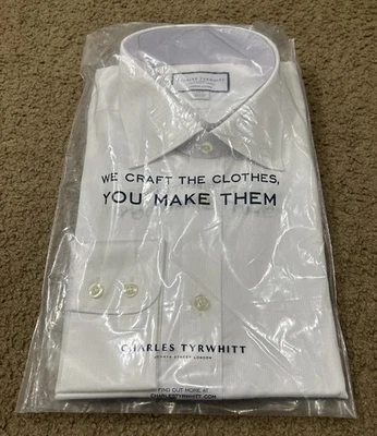 Camisa de Vestir Charles Tyrwhitt Blanca Tejido Windsor Calce Ajustado Hombres Talla 16.5/33 pulgadas Nueva Foto 1 de 4