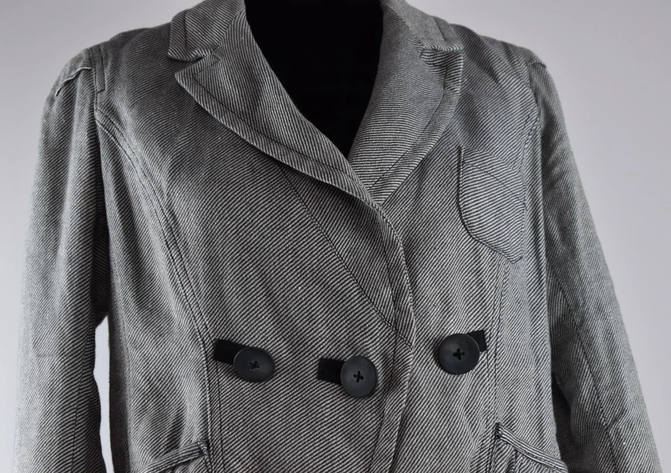 Chaqueta Blazer Sonia Rykiel Talla 42 Gris Blanco Bolsillos Asimétricos Correa Trasera Foto 1 de 4