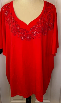 Blusa Liz & Me Talla Grande 5X 34/36 Roja Adornada Arte para Usar Camiseta Elástica Top Foto 1 de 4