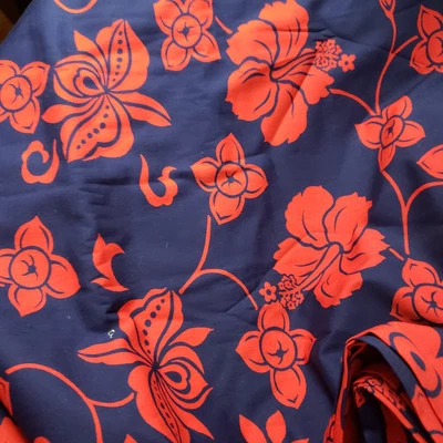 Tecido de costura azul vermelho havaiano tropical férias 138 x 44 filme TV adereço roupa - Imagem 1 de 2