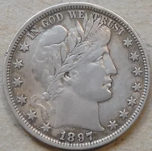 1897 Barber Half Dollar 50c vz alte Reinigung wie abgebildet L - Bild 1 von 2