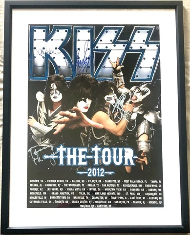 KISS autographed signed 4x 2012 tour poster framed Gene Simmons Paul Stanley JSA Cover