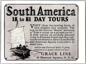 PRINT AD 1926 Grace Line South America Cruise Santa Steamers VERY SMALL 2.5x3 - Imagen 1 de 3