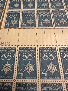 1960 VIII Olympic Games Plate Block of 4 U.S. Stamps. (No. 5) Scott's #1146 - Picture 1 of 2