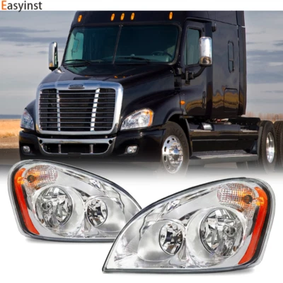 Pair For 2008-2017 Freightliner Cascadia Halogen Chrome Headlights Headlamps Foto 1 de 4