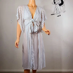 Faithfull The Brand Dress Womens S Black White Striped Short Sleeve Mid Length - Picture 1 of 9