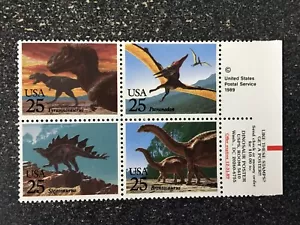 1989USA #2422-2425 25c Prehistoric Animals Dinosaurs - Copyright Selvage Block 4 - Picture 1 of 5
