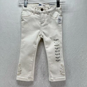 Old Navy Jeans Toddler Girls 18-24M Ballerina Embroidered Stretch Twill Ivory - Picture 1 of 7