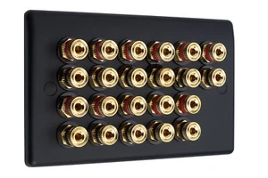 Speaker Wall Face Plate 11.0 Matt Black 22 Gold Binding Post AV Audio Non-Solder - Picture 1 of 6