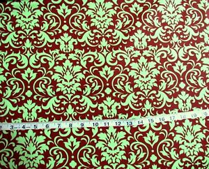 1 7/8 yd of 100% Cotton Fabric Quilter's Calico Brown with Green Leafy Paisley