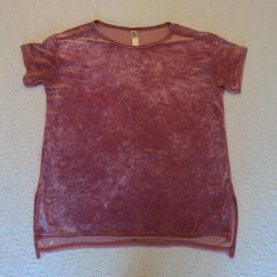 Camisa de terciopelo triturado Green Tea manga corta calce suelto rosa talla M lavado ácido Foto 1 de 4