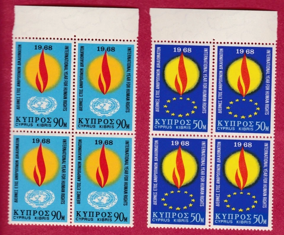 R* CYPRUS 4 SETS BLOCKS 8 V. MNH* 1968 HUMAN RIGHTS Mi nr. 305-306 #7587 - Image 1 of 2