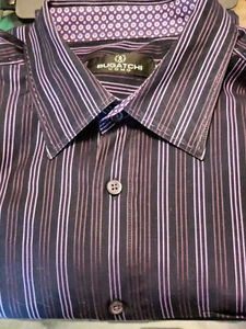 Camisa de vestir Bugatchi 2X púrpura a rayas manga larga puño abatible abotonada negocios - Imagen 1 de 12