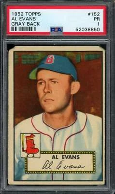 1952 Topps Rare Gray Back #152 Al Evans PSA 1 Red Sox  (8850) - Image 1 of 2