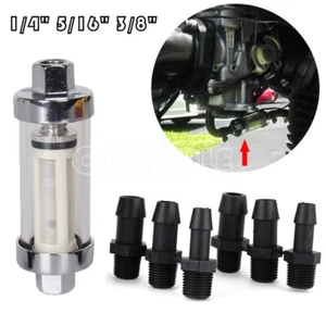 Universal Fuel Filter Inline Clear View Inline 1/4" 5/16" 3/8" Chrome Hose Barb - Picture 1 of 8