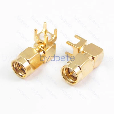 SMA male plug right angle 90 degree connector Square Mount PCB pins with bumper - Image 1 of 4
