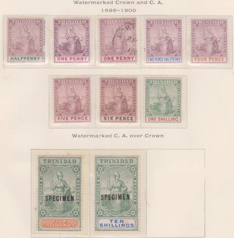 (F197-34) 1896-1900 Trinidad 10stamp 1/2d to 10/- MH (Inc Specimen O/Ps)(AI) Cover