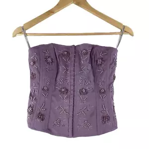 Warehouse lila Korsett Stil trägerlos Perlen Blumen Top UK 10 neu mit Etikett - Bild 1 von 4