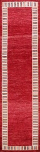 Contemporary Bordered Gabbeh Oriental Runner Rug Hand-Knotted Wool 3x10 Carpet - Picture 1 of 12