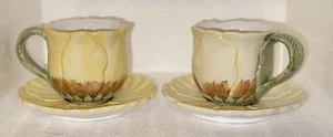 Gelbe Tulpe Blume Teetassen mit Untertassen 2 Sets volle Größe Neuheit Vintage - Bild 1 von 8