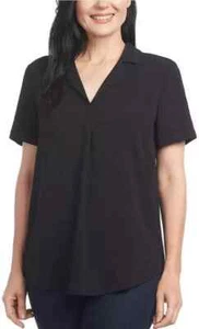 Hilary Radley Women Size 2XL Black Collared V Neck Short Sleeve Career Tunic NWT - Picture 1 of 5