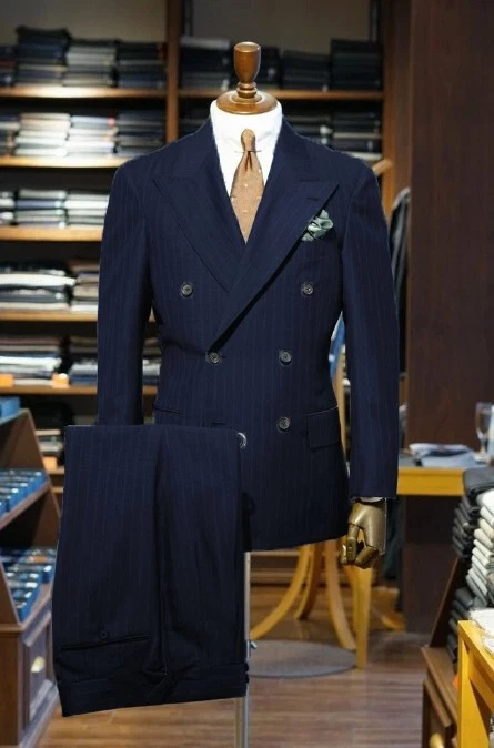 Traje de hombre a rayas solapa pico doble pecho formal negocios boda novio 2 piezas Foto 1 de 4