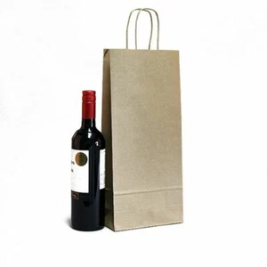 Italian Brown Paper Two Bottle Bag with Twisted Handles 18cm x 39.5cm + 8cm - Picture 1 of 1