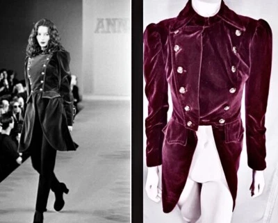 Chaqueta Chaleco Militar Vintage F/W 1993 ANNA SUI Terciopelo Vino Grunge Talla P Foto 1 de 4