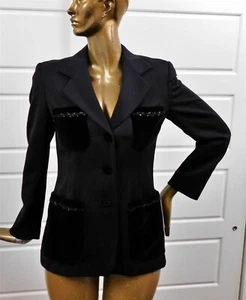Escada Margaretha Ley Black Wool Velvet Sequin Blazer Jacket Germany sz 36 - Picture 1 of 6