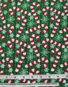 2012 Christmas Candy Canes Tossed Green Plaid Springs Creative CP41955 1.5yds - Picture 1 of 2