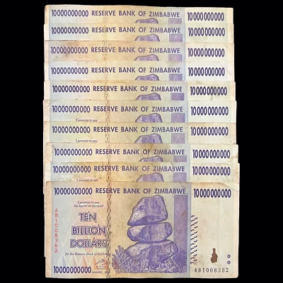 Billete de 10 mil millones de dólares de Zimbabue moneda *muy circulado* Foto 1 de 4