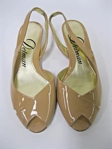 DELMAN Nude Patent Leather Slingback Open Toe Sandals Shoes 5.5M, NEW NO BOX - Picture 1 of 5