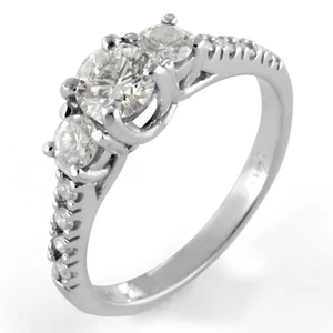 0.94 Ct Round Three Stone Engagement Diamond Wedding Ring White 14K Gold SZ 6.5 - Picture 1 of 2