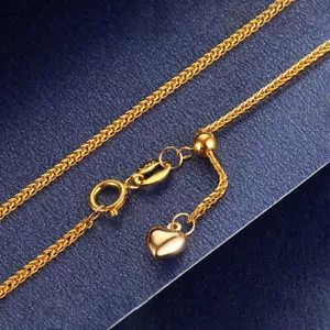 Pure 18K Yellow Gold Women Lucky 0.9mmW Wheat Chain Adjustable Necklace 18"L - Picture 1 of 6