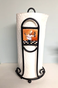 Chef Paper Towel Holder Black Metal Wire 14.5 H x 6 W Footed Upright Countertop - Picture 1 of 4