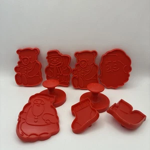 9PC Cookie Cutters Vintage CHRISTMAS Holiday Red Plastic-Santa-Snowman - Picture 1 of 17
