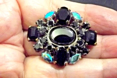 Vintage Czech Rhinestone Button - Multi-Shaped Black & Irridescent (4818) - Image 1 of 4