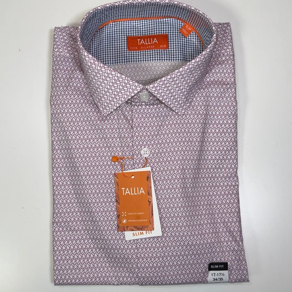 Tallia Men's Slim-Fit Geo-Link Dress Shirt Orchid X-Large(34-35)