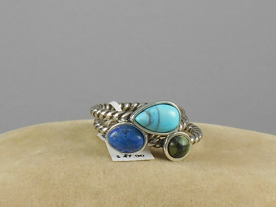 Anillo Brighton Plateado MONTE CARLO STACK Boho Teñido Howlite 3 Piezas Talla 7 Foto 1 de 2