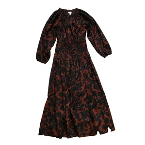 Maxi abito donna Apiece Apart Esparta piccolo marrone nero manica lunga cotone - Foto 1 di 11