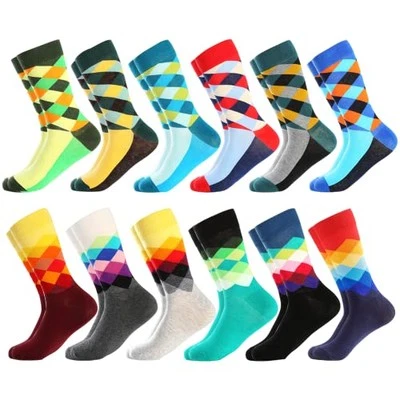  Mens Dress Socks Fun Funny Colorful Crazy Crew Dress 8-12 12pairs-pattern4 - Image 1 of 4