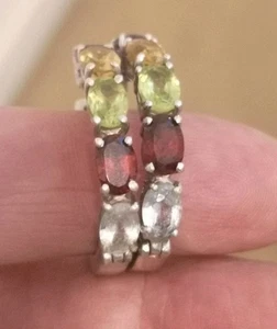 925 Sterling Silver Real Multi Gemstone Hoop Earrings 25 mm's Lovely Quality - Picture 1 of 10