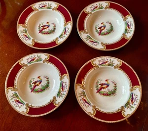 Myott Staffordshire Chelsea Bird Red Soup Bowls 8 1/2 inch 4 - Picture 1 of 10