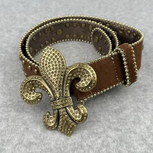 Kathy Van Zeeland brauner Gürtel Medium Fleur-de-Lis Schnalle Kunstleder Nieten - Bild 1 von 10