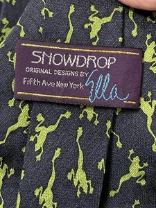 Vintage Herren Seidenkrawatte mit Fröschen Schneeglöckchen Original Design by Ella - Bild 1 von 3