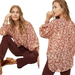 Anthropologie Rocio schimmernde geblümte Knopfleiste Bluse Größe Small Damen - Bild 1 von 8