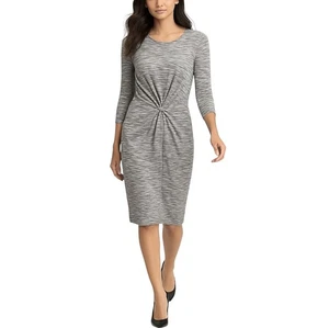 LUSH Women's Gray Marled 3/4 Sleeve Twist Knot Knit Stretch Midi Dress — Size L - Picture 1 of 9