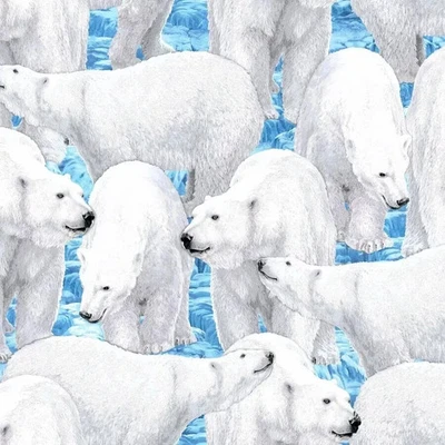 Northern Lights PACKED Polar BEARS LIGHT BLUE Arctic Fabric By the FQ - 1/4 YD - Image 1 of 4
