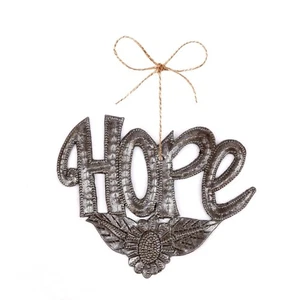 Set of 2 Handmade “Hope” Heart Hanging Ornaments 4x3 Haitian Metal Art - Picture 1 of 6